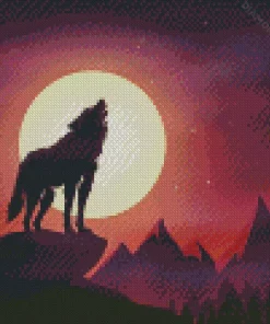 Wolf In The Moon Diamond Painting