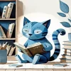 Blue Cat Reading Diamond Painting