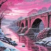 Pink Bridge In Snow Diamond Painting