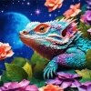 Bearded Dragon And Flowers Diamond Painting