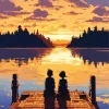 Boy And Girl Silhouette Watching Sunset Diamond Painting