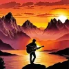 Boy With Guitar Silhouette At Sunset Diamond Painting
