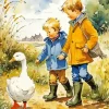 Boys With Goose Diamond Painting