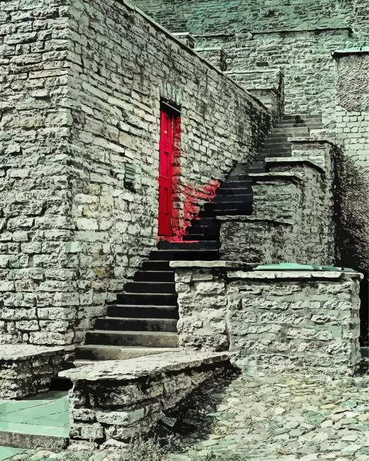 brick red door Diamond With Numbers Brick Red Door Diamond Painting