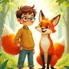 Cartoon Boy And Fox Diamond Painting