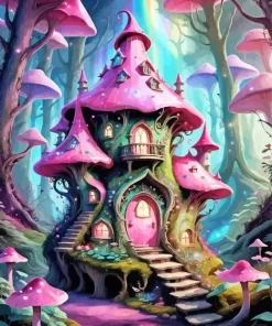 Green And Pink Fairy House Diamond Painting