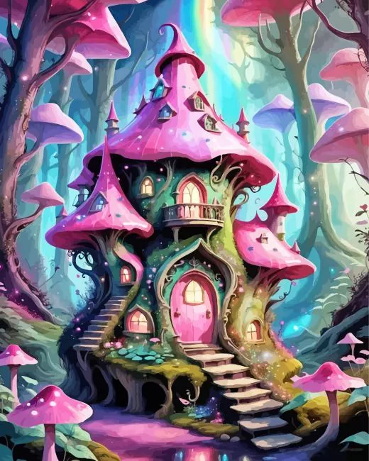 green and pink fairy house Diamond Dotz Green And Pink Fairy House Diamond Painting