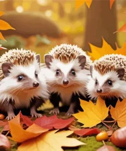 Hedgehogs With Leaves Diamond Painting