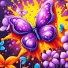 Purple Butterfly And Flowers Diamond Painting