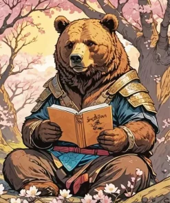 Brown Bear Reading Art Diamond Painting
