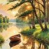 Brown Boat On Lake Diamond Painting
