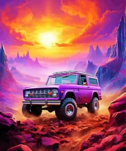 Purple Ford Bronco At Sunset Diamond Painting