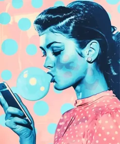 Woman Bowling Blue Bubble Gum Diamond Painting