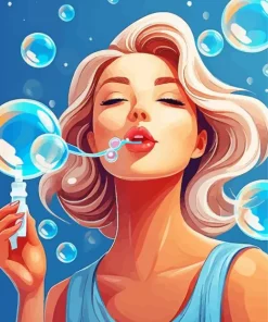 Woman Blowing Bubbles Diamond Painting