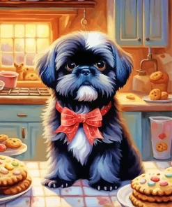 Black Fluffy Shih Tzu Diamond Painting