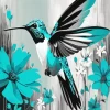 Blue And Black Flower Hummingbird Diamond Painting