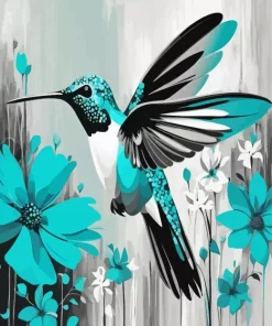 Blue And Black Flower Hummingbird Diamond Painting