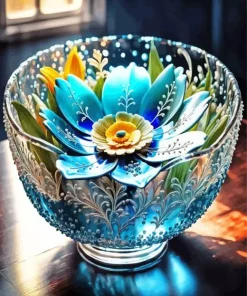 Blue Flower Glass Bowl Diamond Painting