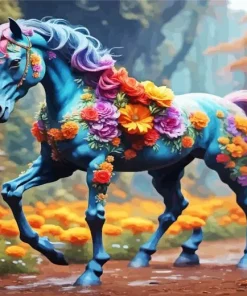Blue Flower Horse Diamond Painting