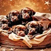 Brown Puppies In A Basket Diamond Painting