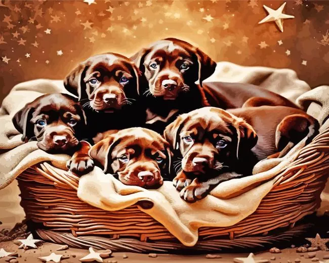brown puppies in a basket Diamond Paintings Brown Puppies In A Basket Diamond Painting