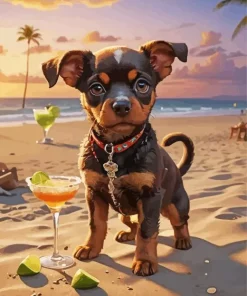 Brown Puppy On The Beach Diamond Painting