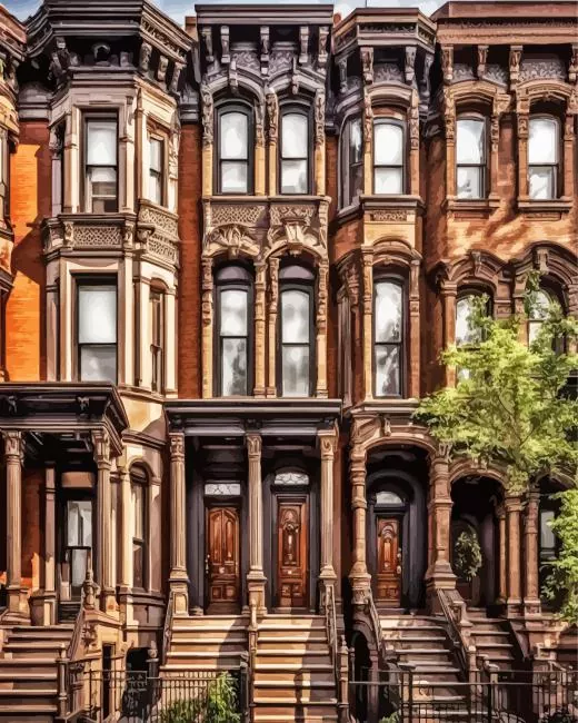 brownstone houses Diamond By Numbers Brownstone Houses Diamond Painting