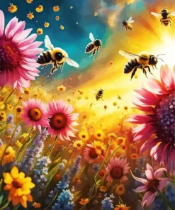 Flowers And Bees Diamond Painting