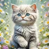 Fluffy Baby Cat Flowers Diamond Painting