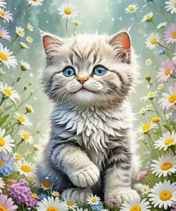 Fluffy Baby Cat Flowers Diamond Painting