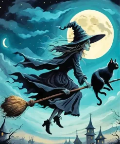 Flying Witch Art Diamond Painting