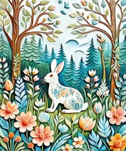 Folk Art Bunny Art Diamond Painting