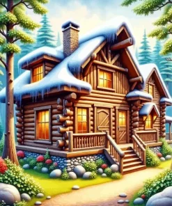 Forest Log Cabin Diamond Painting