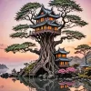 Forest Mystical Tree House Diamond Painting