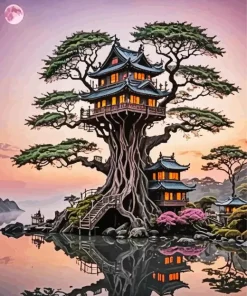 Forest Mystical Tree House Diamond Painting