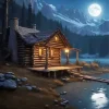 Full Moon Forest Log Cabin Diamond Painting