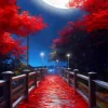 Full Moon Red Forest Diamond Painting
