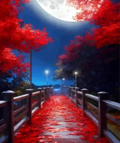 Full Moon Red Forest Diamond Painting