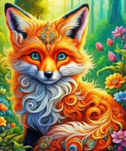 Orange Flower Fox Diamond Painting