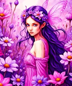 Purple Flowers Fairy Diamond Painting