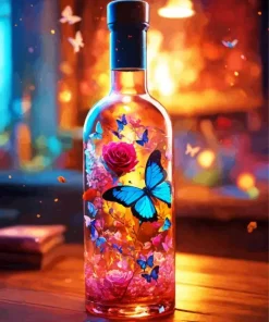 Rose And Butterfly In Glass Bottle Diamond Painting