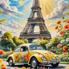 Yellow Flowers And Car Diamond Painting