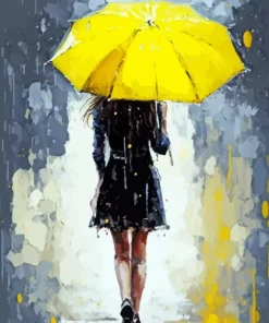 Lady With Yellow Umbrella Art Diamond Painting