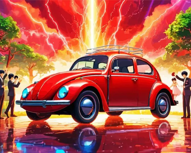 Red bug car Diamond By Numbers Red Bug Car Diamond Painting
