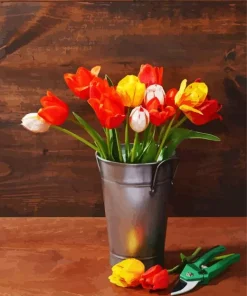 Tulips In Metal Bucket Diamond Painting
