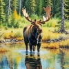 Bull Moose In Water Diamond Painting
