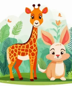 Bunny And Giraffe Diamond Painting