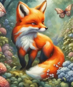 Butterflies And Fox Diamond Painting