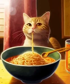 Cat Eating Ramen Diamond Painting