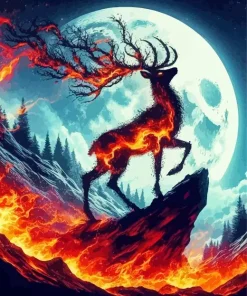 Full Moon And Deer Diamond Painting